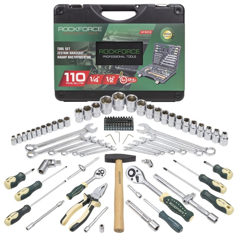 Комплект гедоре 1/2"& 1/4" ,  110 части ROCKFORCE ,41101-5 - цена