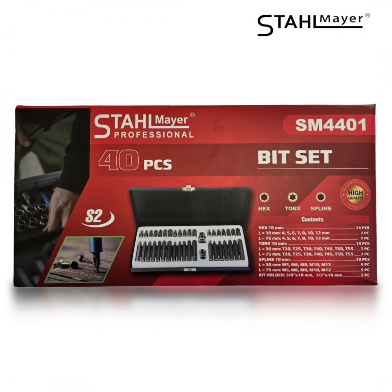 Комплект битове-накрайници STAHLMAYER , SM4401 , Hex, XZN и Torx, 1/2", 3/8", 40 броя - цена