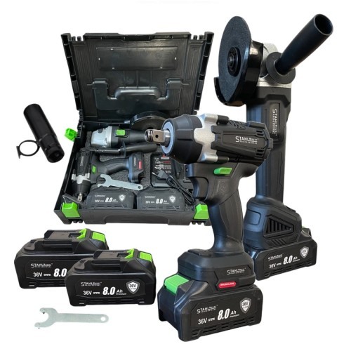 Комплект от акумулаторен ударен Гайковерт и Ъглошлайф 36V 8,0Ah StahlMayer Black XR