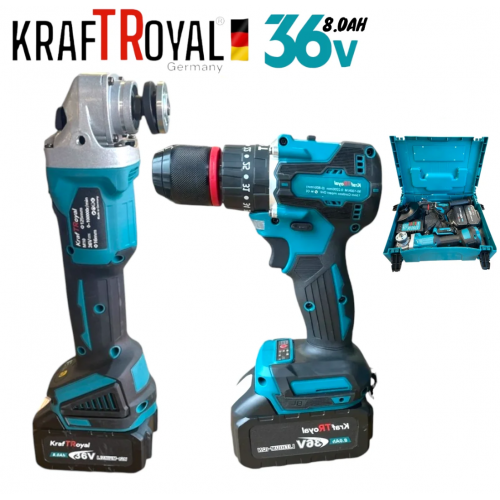 Комплект от акумулаторен Винтоверт и Ъглошлайф 36V 8,0Ah KraftRoyal