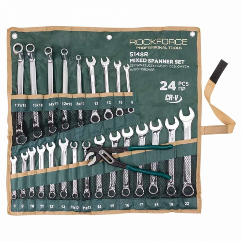 Комплект комбинирани ключове 24 части + подарък клещи гарги 10" RockForce